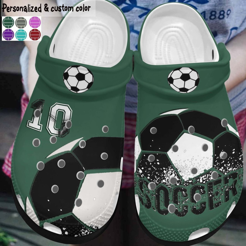 Custom Number Soccer Black Green Clogs Crocs Shoes