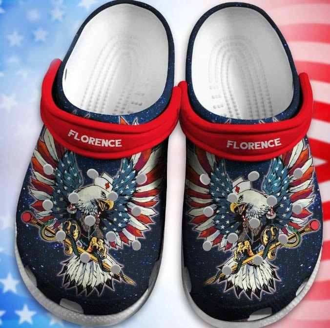 American Eagle Caduceus Nurse Shoe clog Gift For 4Th Of July