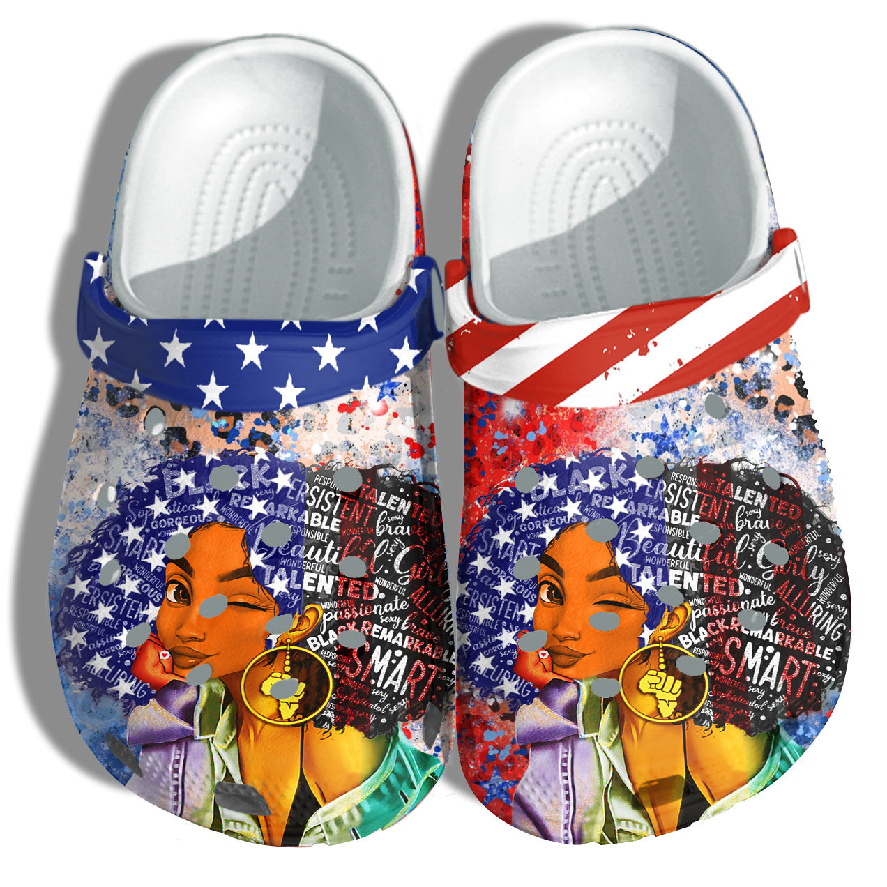 Black Girl Magic African American 4Th Of July Crocs Clog Shoes Gift Women - Leopard Queens America Flag Crocs Clog Shoes Birthday Gift