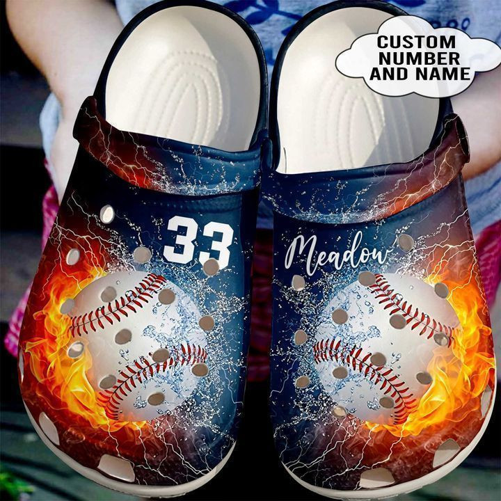 Baseball Personalized Fire And Water Classic Clogs Crocs Shoes