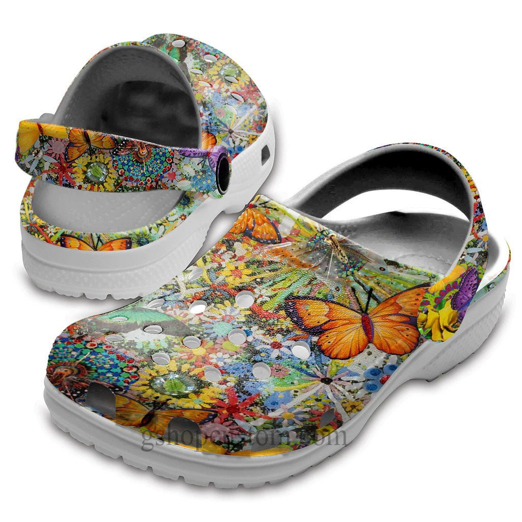 Butterflies Hippie Colorful Crocs Shoes - Vintage Buho Butterfly Clogs Crocs Shoes Gift For Women Girl