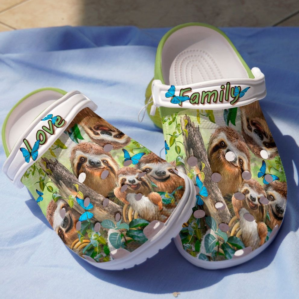 Love Family Sloth With Butterfly Crocs Shoes - Happy Animal Crocbland Clogs Birthday Gift