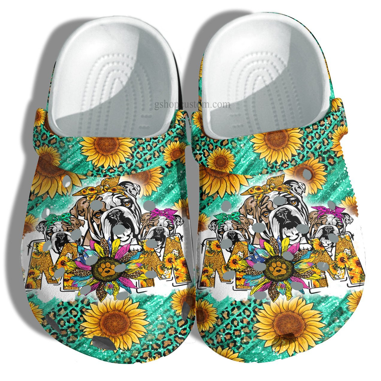 Bull Dog Mom Sunflower Leopard Croc Crocs Clog Shoes Gift Aunt- Bull Dog Mom Crocs Clog Shoes Gift Mother Day