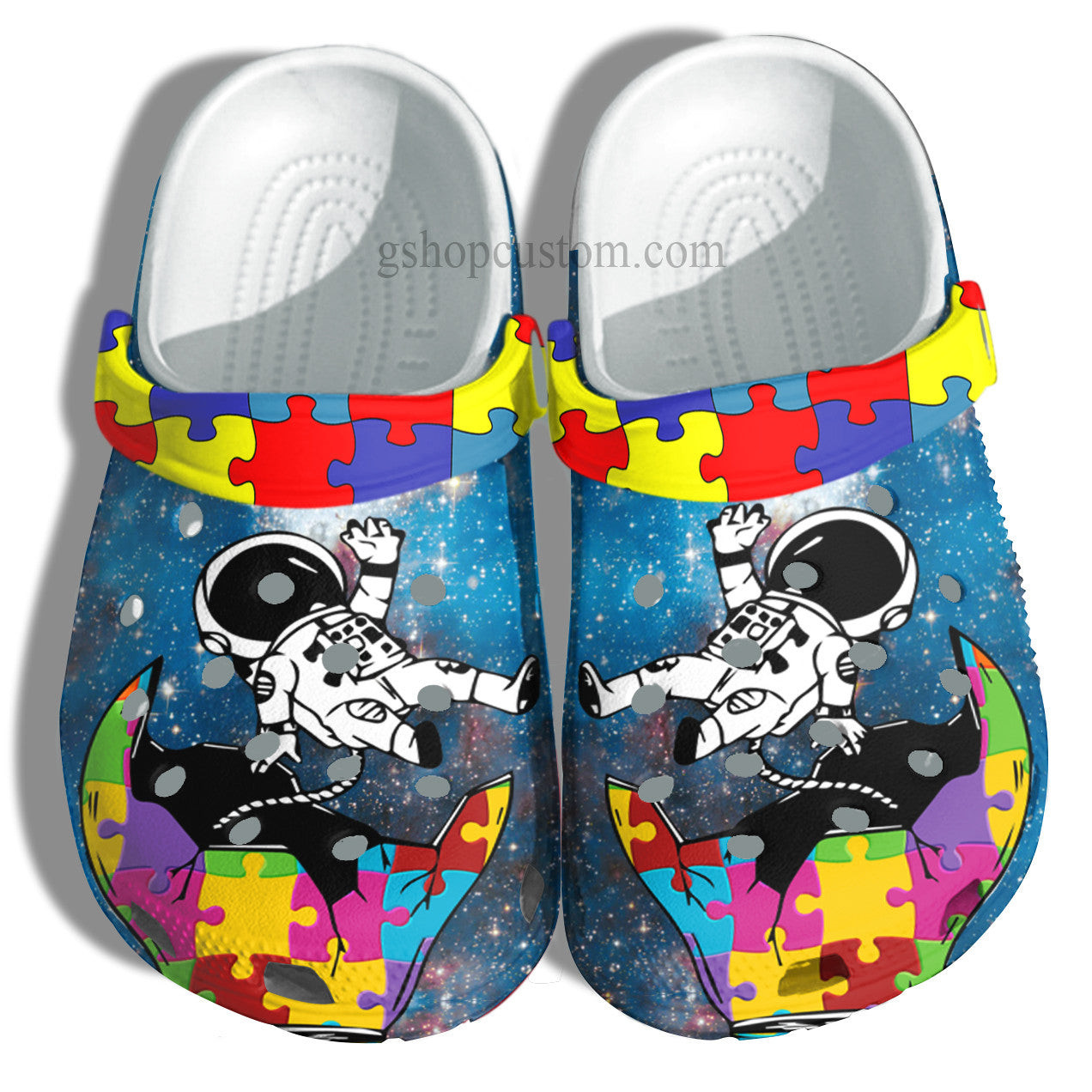 Astronaut Autism Genius Crocs Shoes - Puzzel Light Autism Awareness Crocs Shoes Croc Clogs Gifts For Son