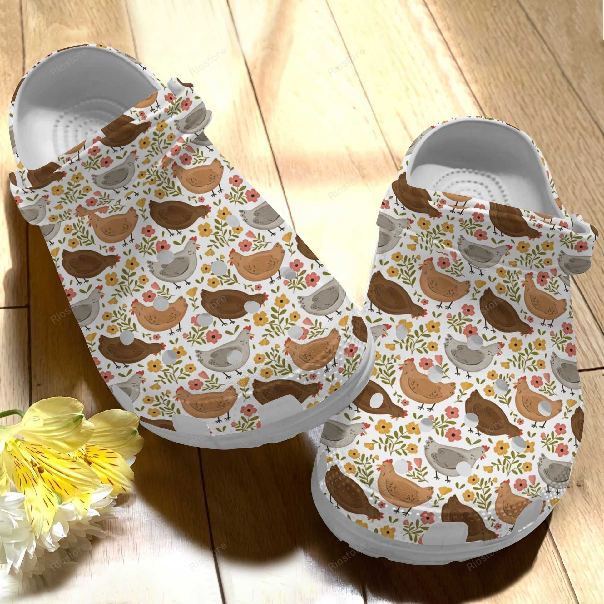 Chickens In The Garden Croc - Chicken Flower Crocs Shoes Crocbland Clog Gifts For Mother Day