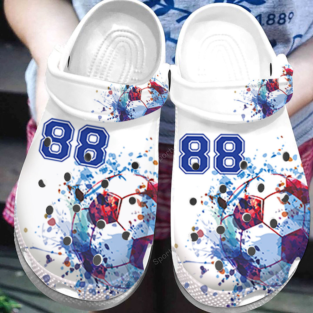 Custom Number Watercolor Soccer Ball Clogs Crocs Shoes