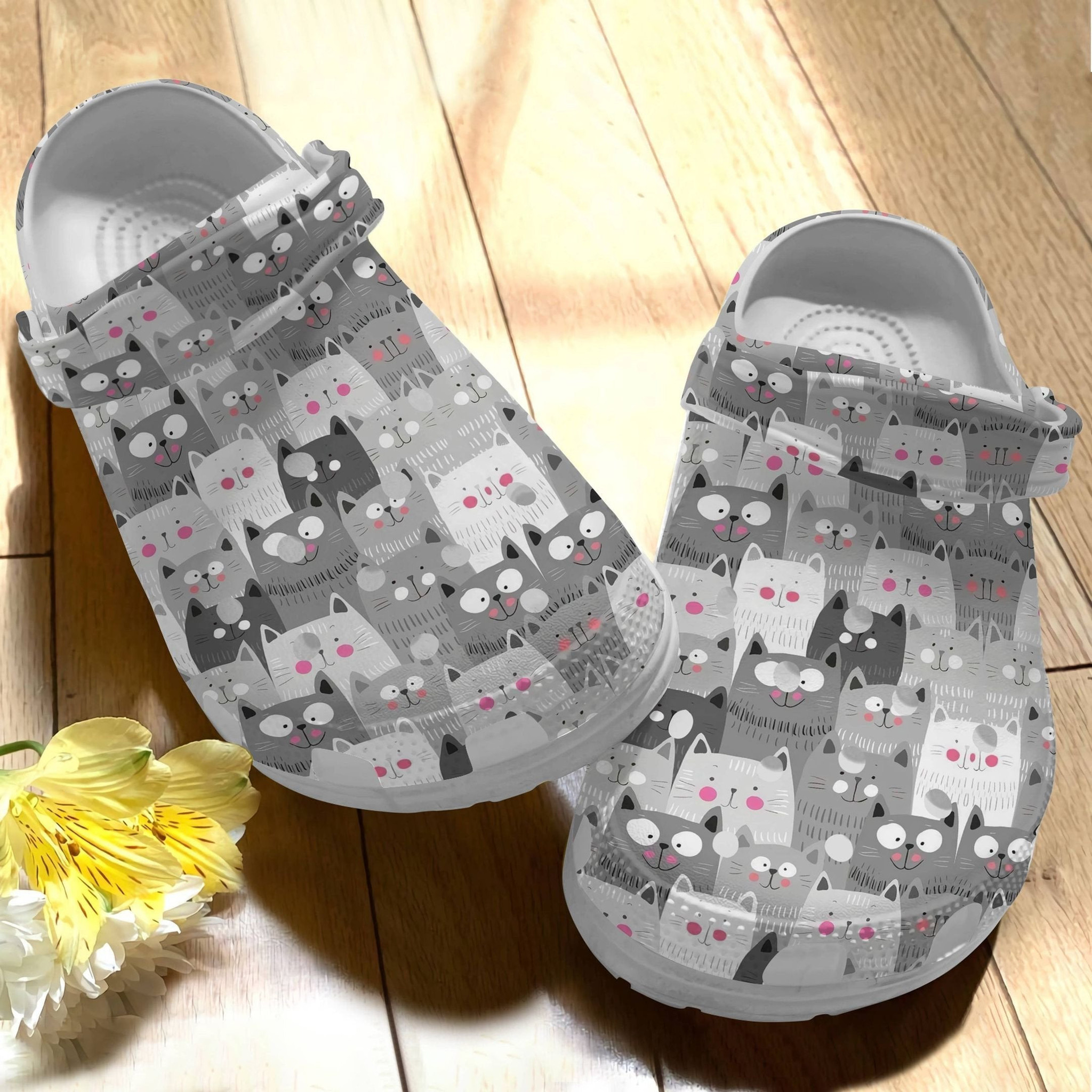 Lovely Cats Grey Crocs Shoes - Cute Animal Crocbland Clogs Gift For Thanksgiving