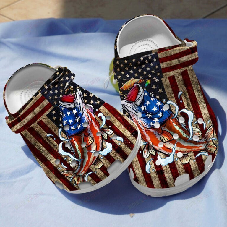 Bass Fish Of American Classic Crocs Shoes clogs 4Th Of July Gifts For Men Women