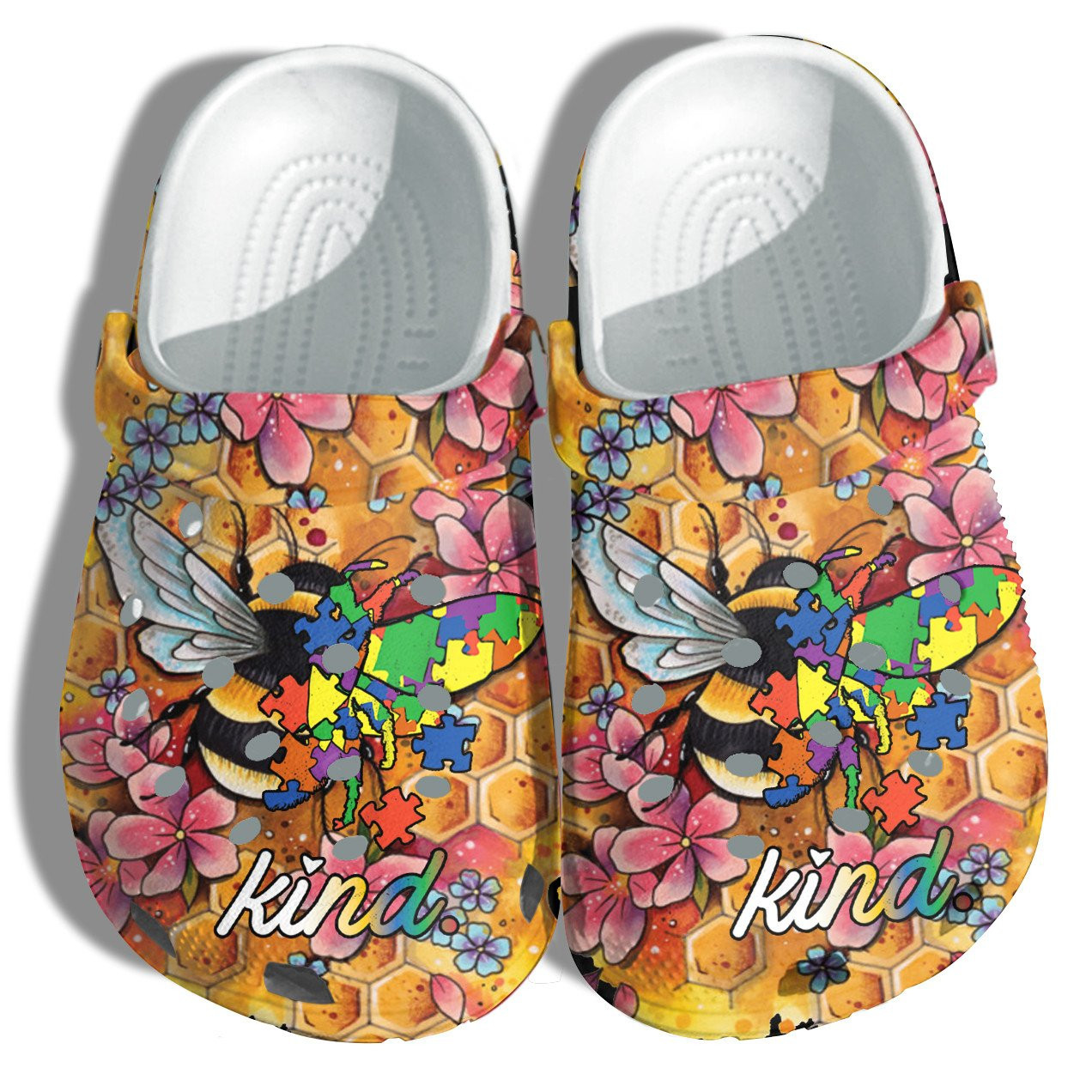 Bee Kind Flower Autism Puzzel Crocs Shoes Vintage - Autism Awareness Be Kind Crocs Shoes Croc Clogs