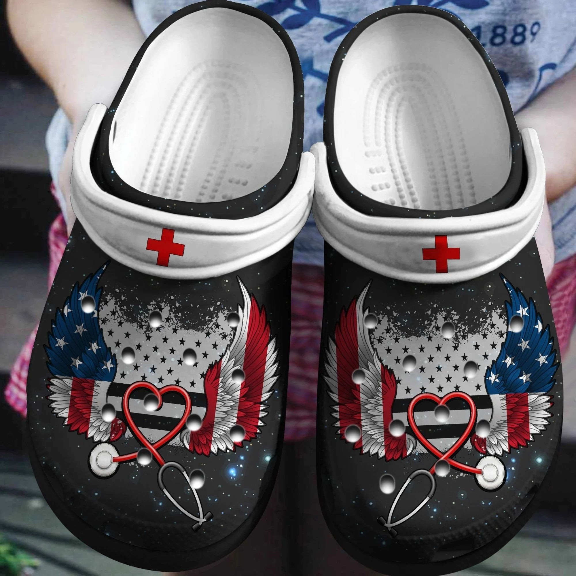 American Nurse Wings Crocs Shoes clog Independence Gift For Female Male