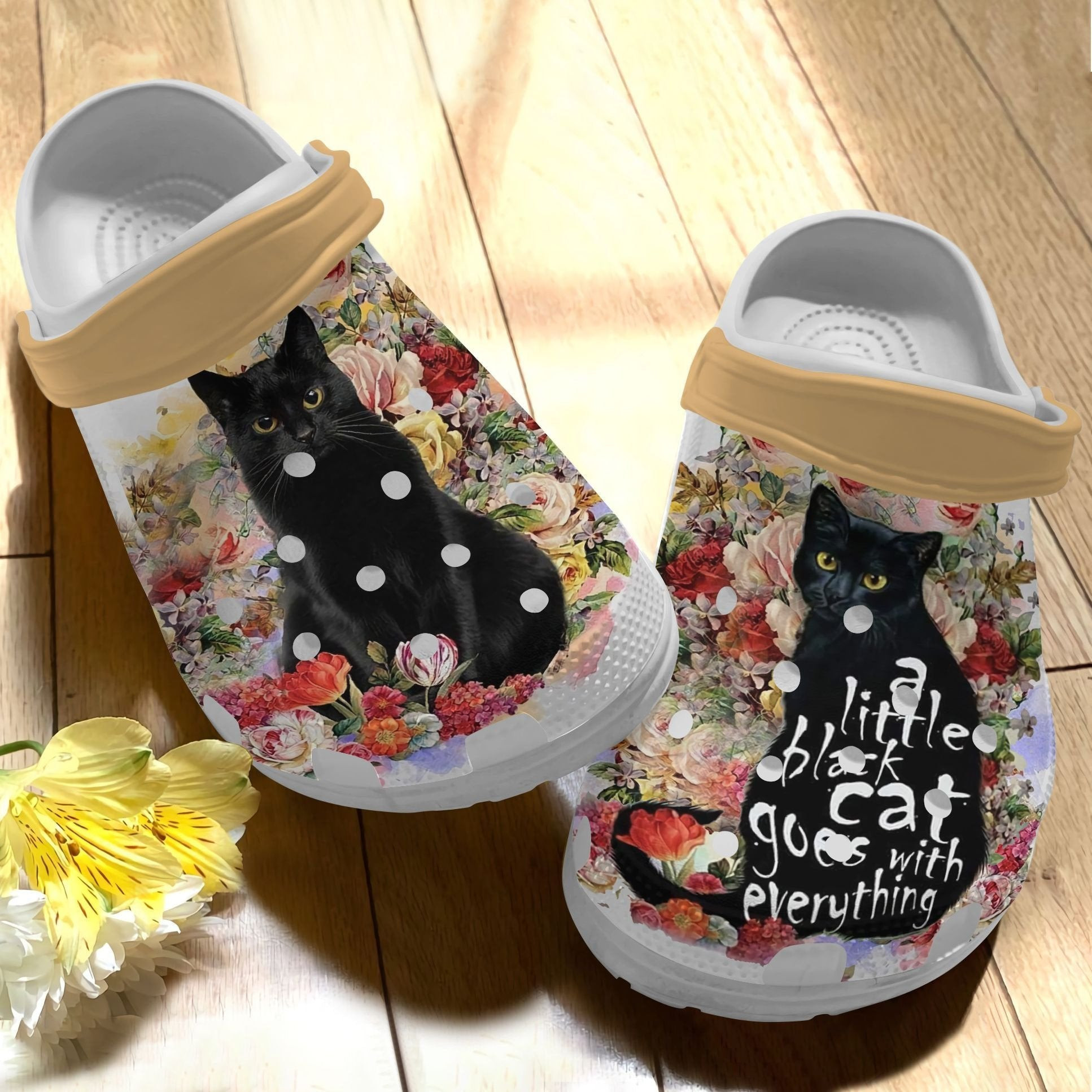 A Little Black Cat Goes With Everything Crocs Shoes Clogs - Flower Cat Custom Crocs Shoes