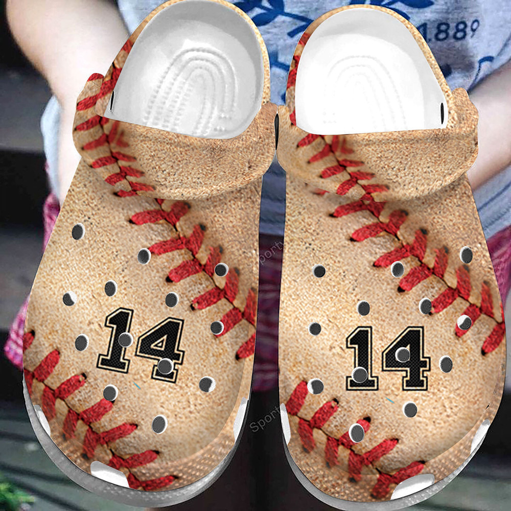 Custom Number Vintage Baseball Leather Clogs Crocs Shoes