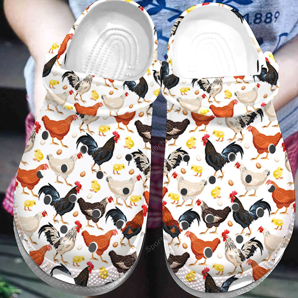 Farmer - White Chicken Pattern Clogs Crocs Shoes