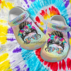 Hippie Life Girl Glasses Croc Crocs Shoes Gift Mommy- Hippie Rainbow Crocs Shoes Croc Clogs Customize Mother Day Gift