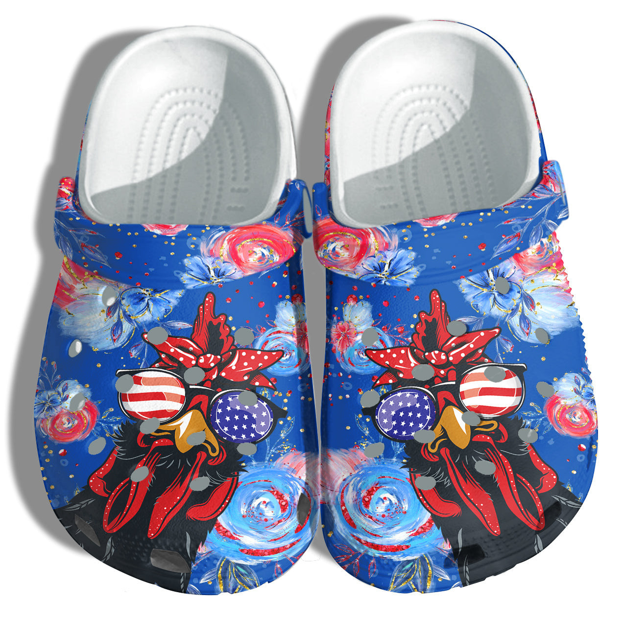 Chicken Flower America Flag Crocs Clog Shoes Gift Women - Funny Stop Staring At My Cock 4Th Of July Crocs Clog Shoes Birthday Gift