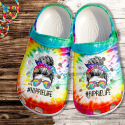 Hippie Cool Girl Glasses Croc Crocs Shoes- Hippie Life Rainbow Crocs Shoes Croc Clogs Gift Birthday Girl