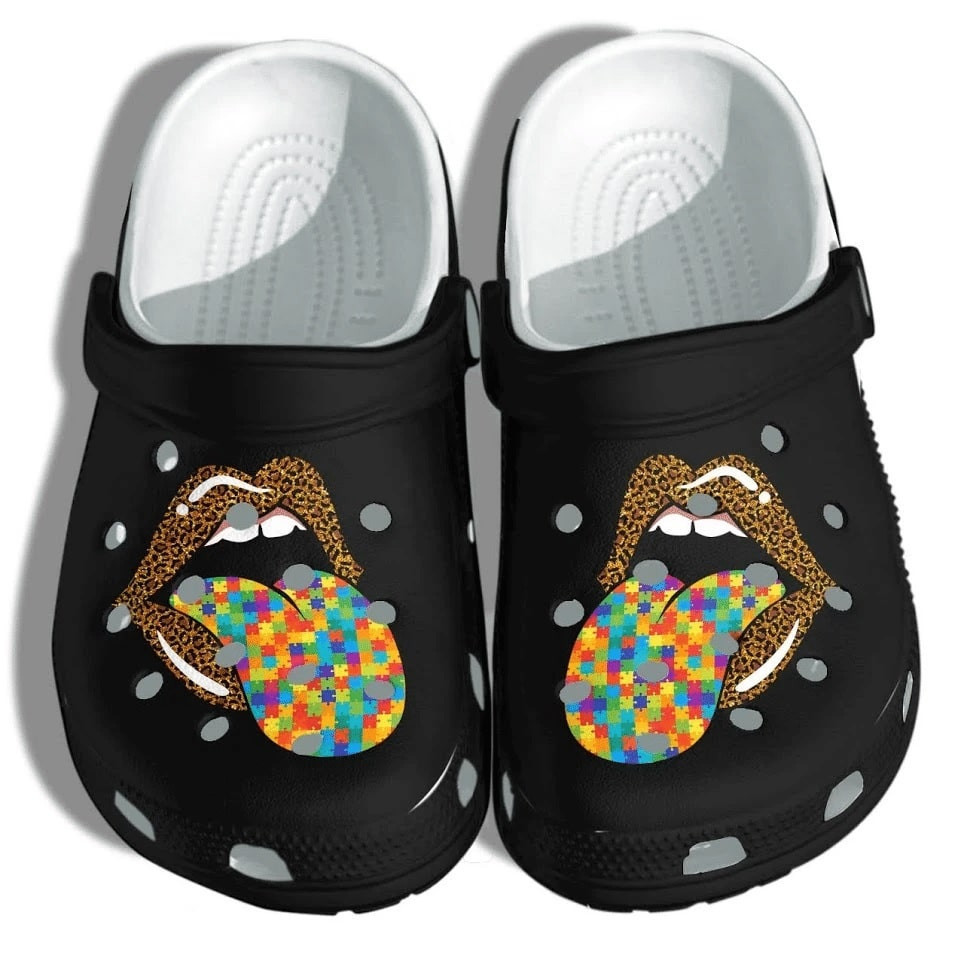 Autism Awareness Autism Awareness Lip Leopard Autism Puzzle Crocband Clog Crocs Shoes For Men Women