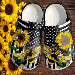 Bee Sunflower America Flag Crocs Shoes Gift Women Mother Day- 4Th Of July Bee Kind Crocs Shoes Croc Clogs