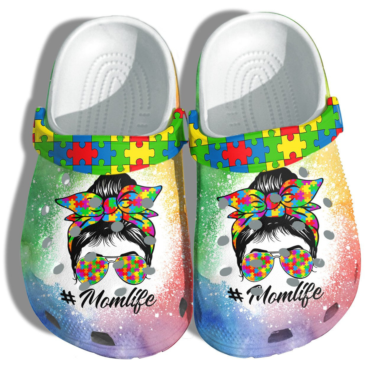 Mom Life With Puzzle Autism Awareness Clogs Crocs Shoes Gifts