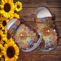 Boho Trippy Sunflower Twinkle Croc Crocs Shoes - Hippie Peace Boho Flower Crocs Shoes Croc Clogs Customize Birthday Girl