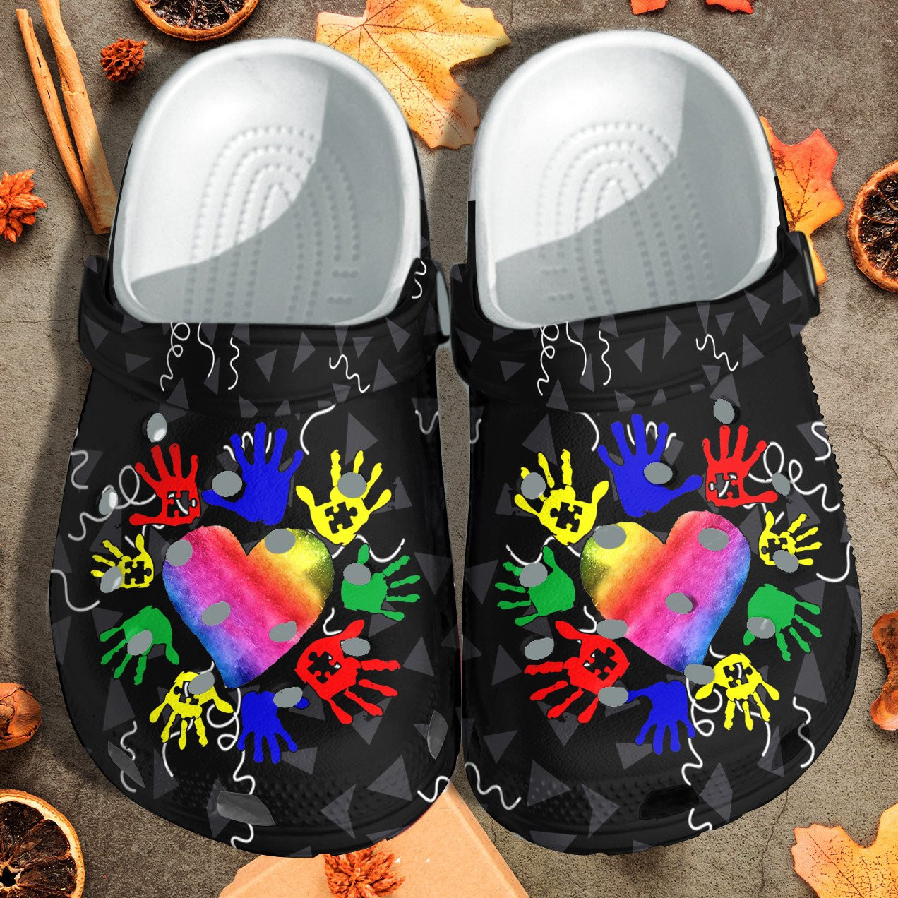 Autism Awareness Colorful Hand With Heart Love Crocs Shoes - Be Kind Crocs Shoes Clogs Gifts For Mother Day