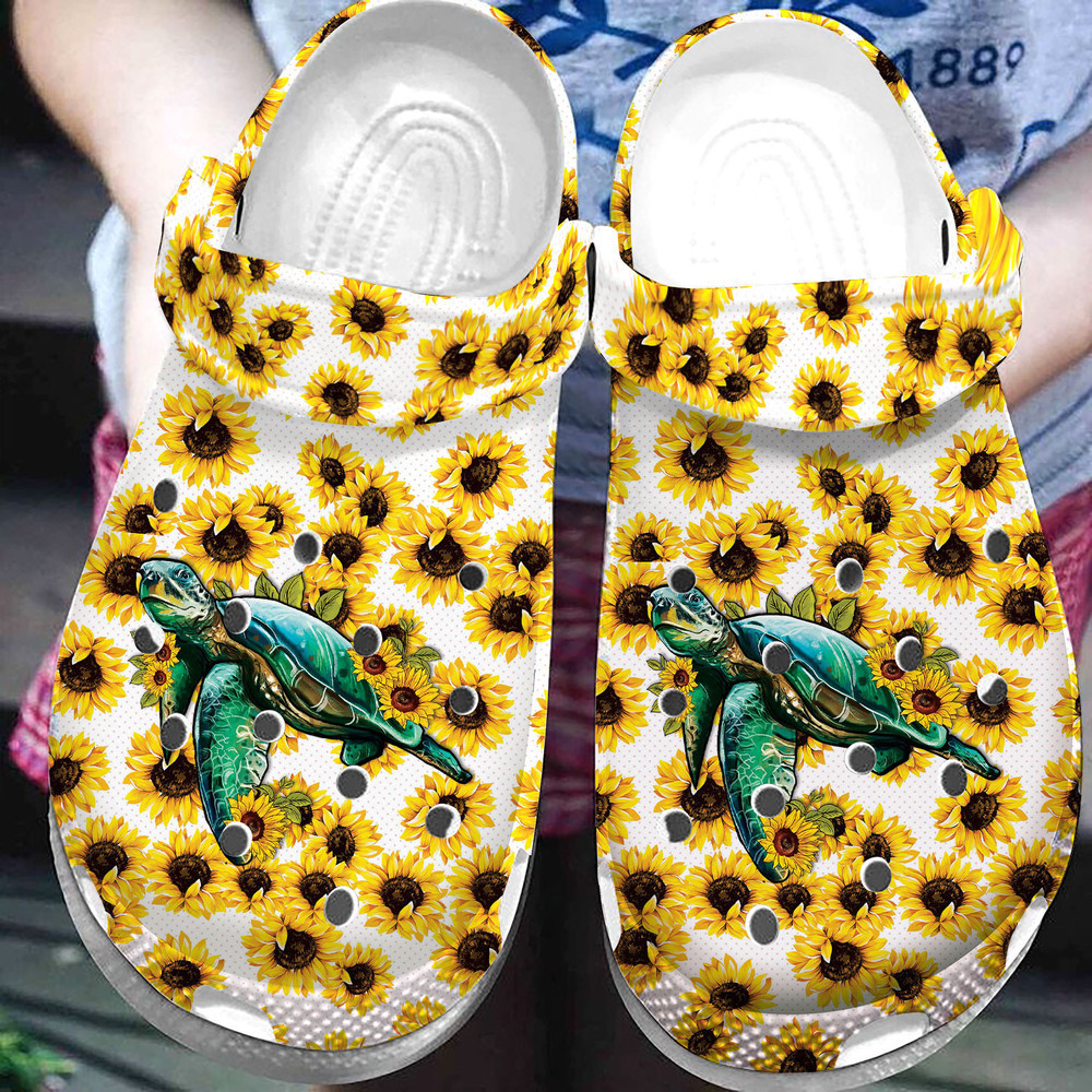 Magic Turtle And Sunflower Art Clog Crocs Shoes