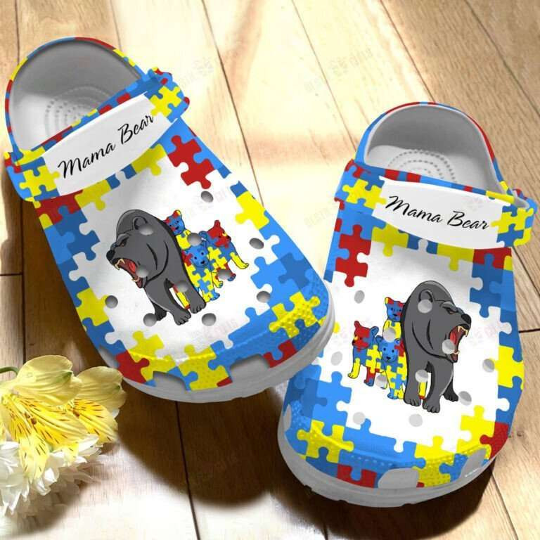 Autism Awareness Day Mama Bear Puzzle Pieces Mothers Day Crocband Clog Crocs Shoes