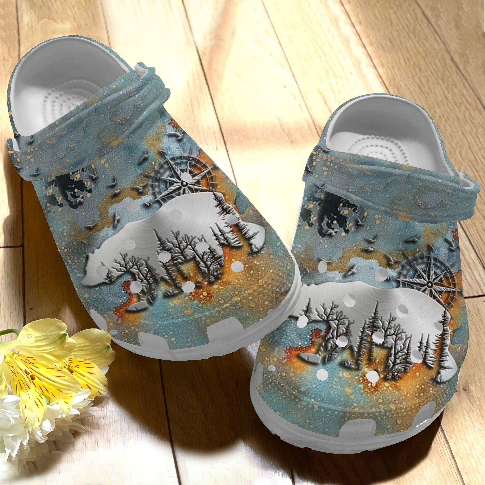 Camping Metal Pattern Crocs Shoes - Compass clog Gift For Birthday