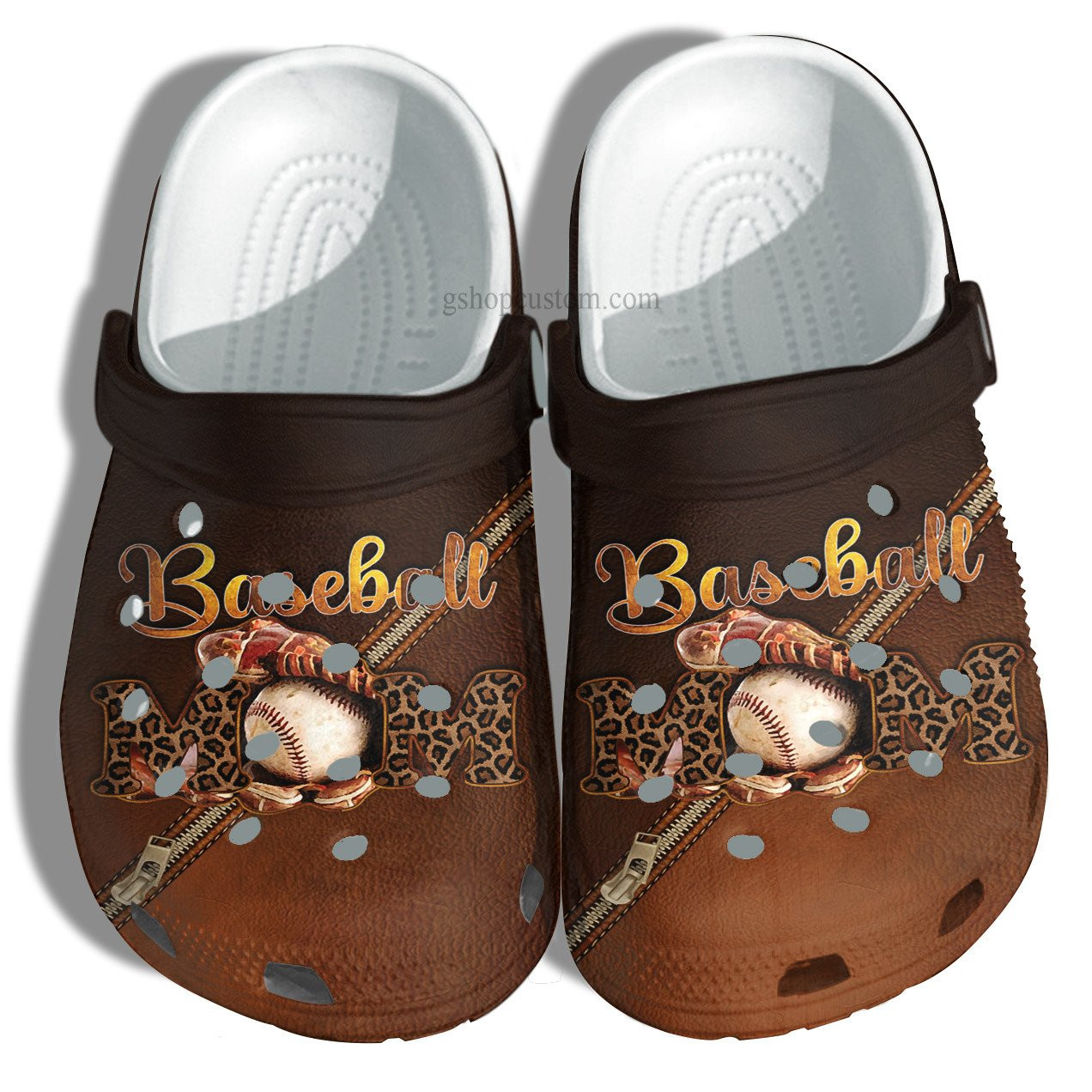 Baseball Mom Leopard Leather Crocs Shoes For Wife Mom Grandma - Baseball Mom Crocs Shoes Croc Clogs