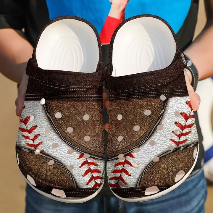 Baseball Brown Leather Pattern Clogs Crocs Shoes