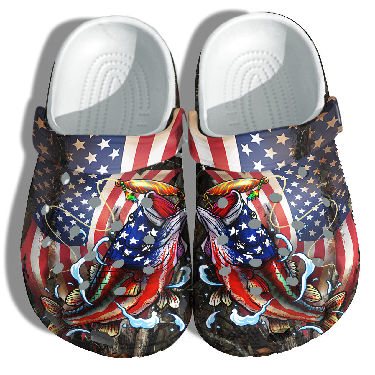 Hook Fishing 4Th Of July Crocs Clog Shoes Gift Men Father Day- Nature Fish America Flag Nationdal Day Crocs Clog Shoes Birthday Gift Daddy