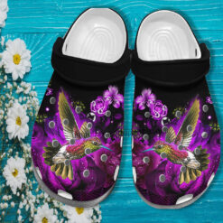 Hummingbird Girl Roses Purple Croc Crocs Shoes Gift Women- Girl Love Hummingbird Crocs Shoes Croc Clogs