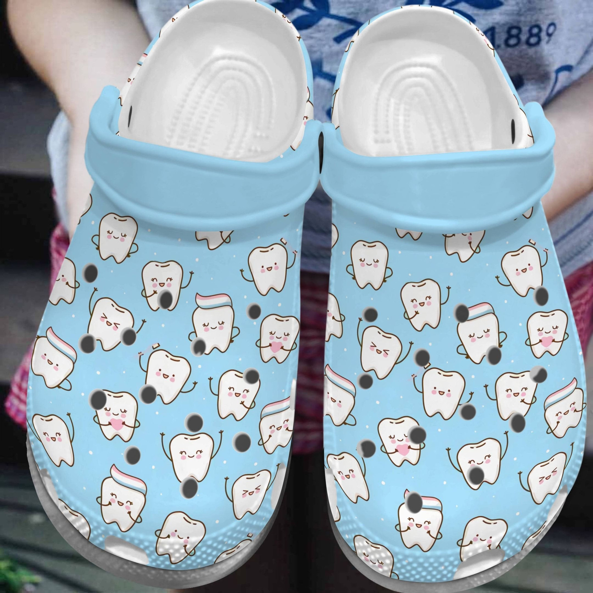 Cute Teeth Blue Shoe - Dentist clog Birthday Gift For Women Girl