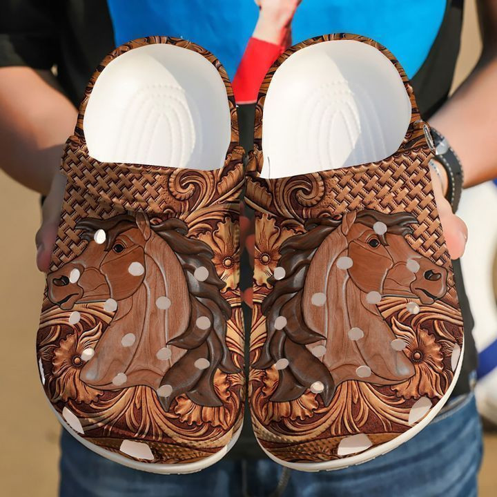 Horse Wooden Pattern Classic Clogs Crocs Shoes