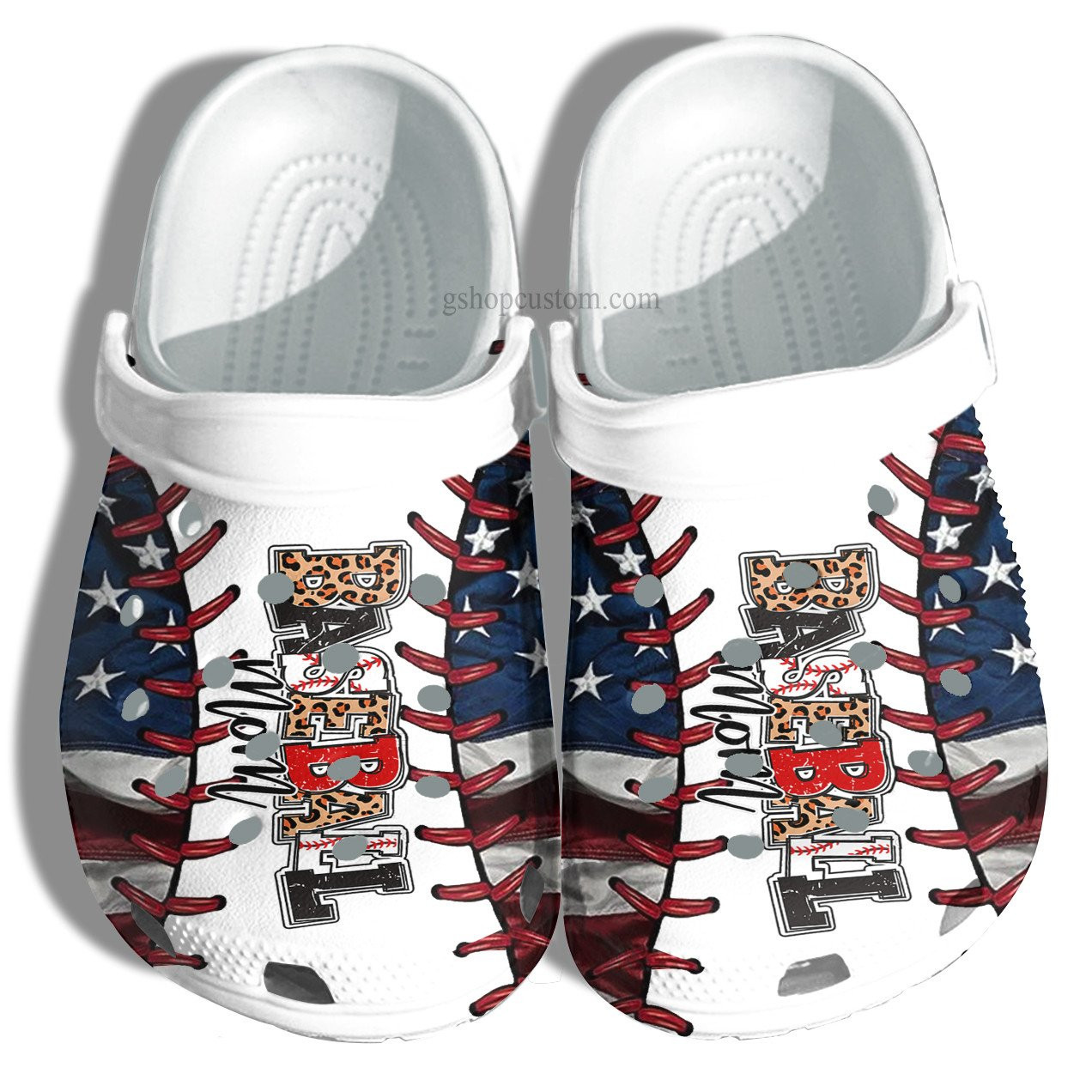America Baseball Mom Leopard Croc Crocs Clog Shoes Gift Mommy- Baseball Mom Lover Usa Flag Crocs Clog Shoes Gift Women