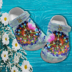 Butterfly Peace Hippie Trippy Croc Crocs Shoes - Peace Flower Butterfly Crocs Shoes Croc Clogs