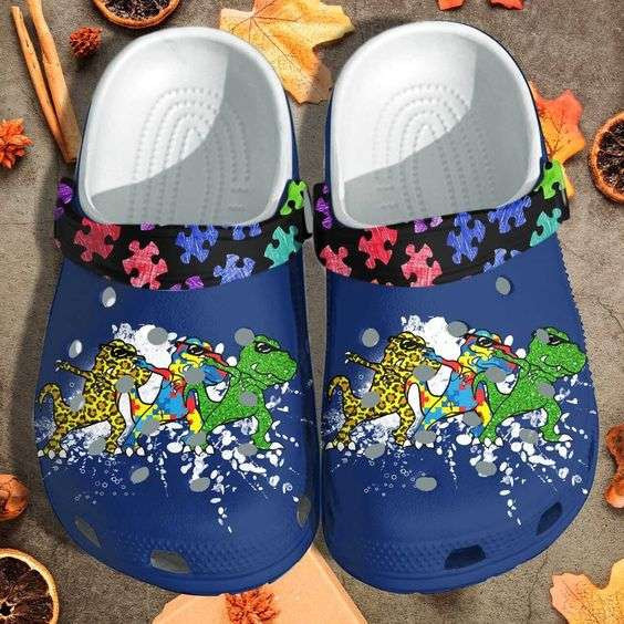 Autism Awareness Day T Rex Dinosaur Dancing Autism Puzzle Pieces Crocband Clog Crocs Shoes