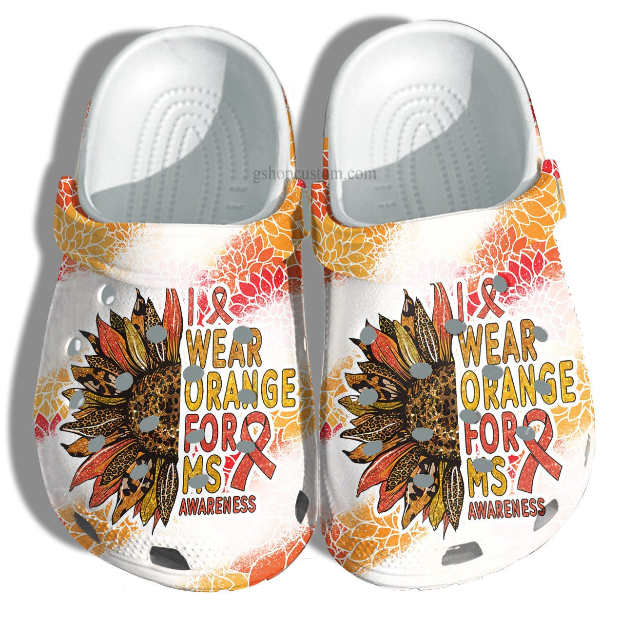 I Wear Orange For Ms Awareness Crocs Shoes - Sunflower Leopard Orange Crocs Shoes Croc Clogs Gift Women