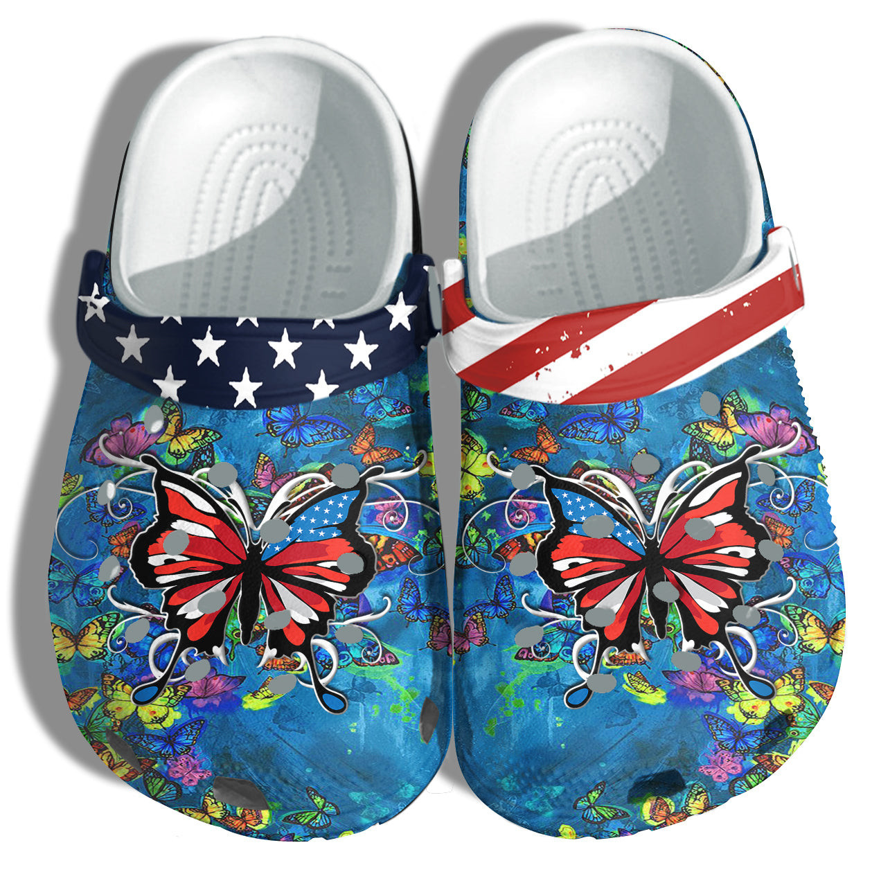 Butterfly America Flag Crocs Clog Shoes Gift Women - Nature Forest Butterflies Flower 4Th Of July Crocs Clog Shoes Birthday Gift