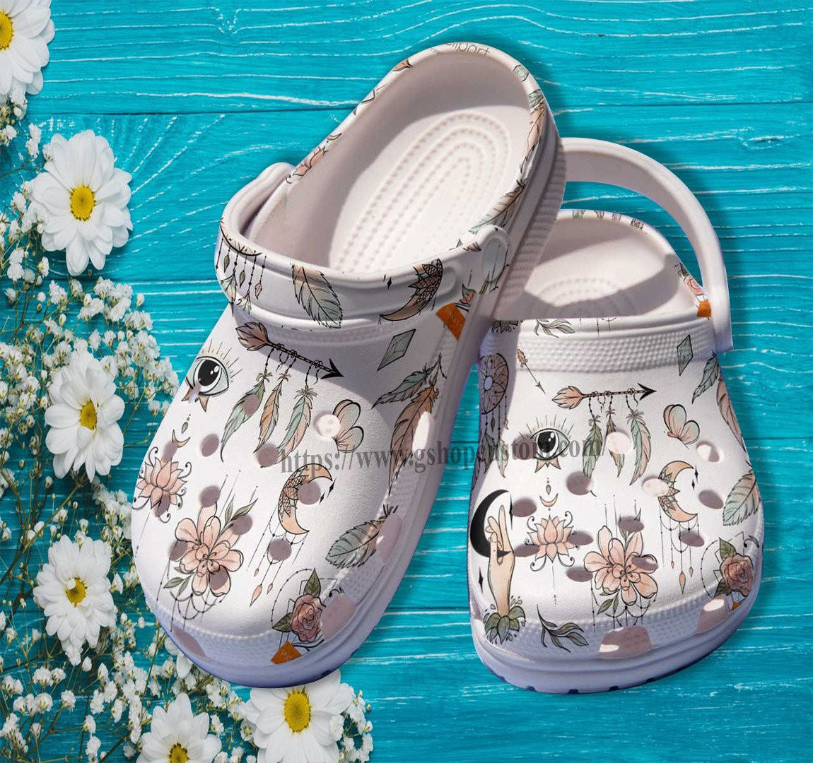 Boho Vintage Native Floral Croc Crocs Shoes For Women- Boho Vintage Crocs Shoes Croc Clogs Gift Grandma