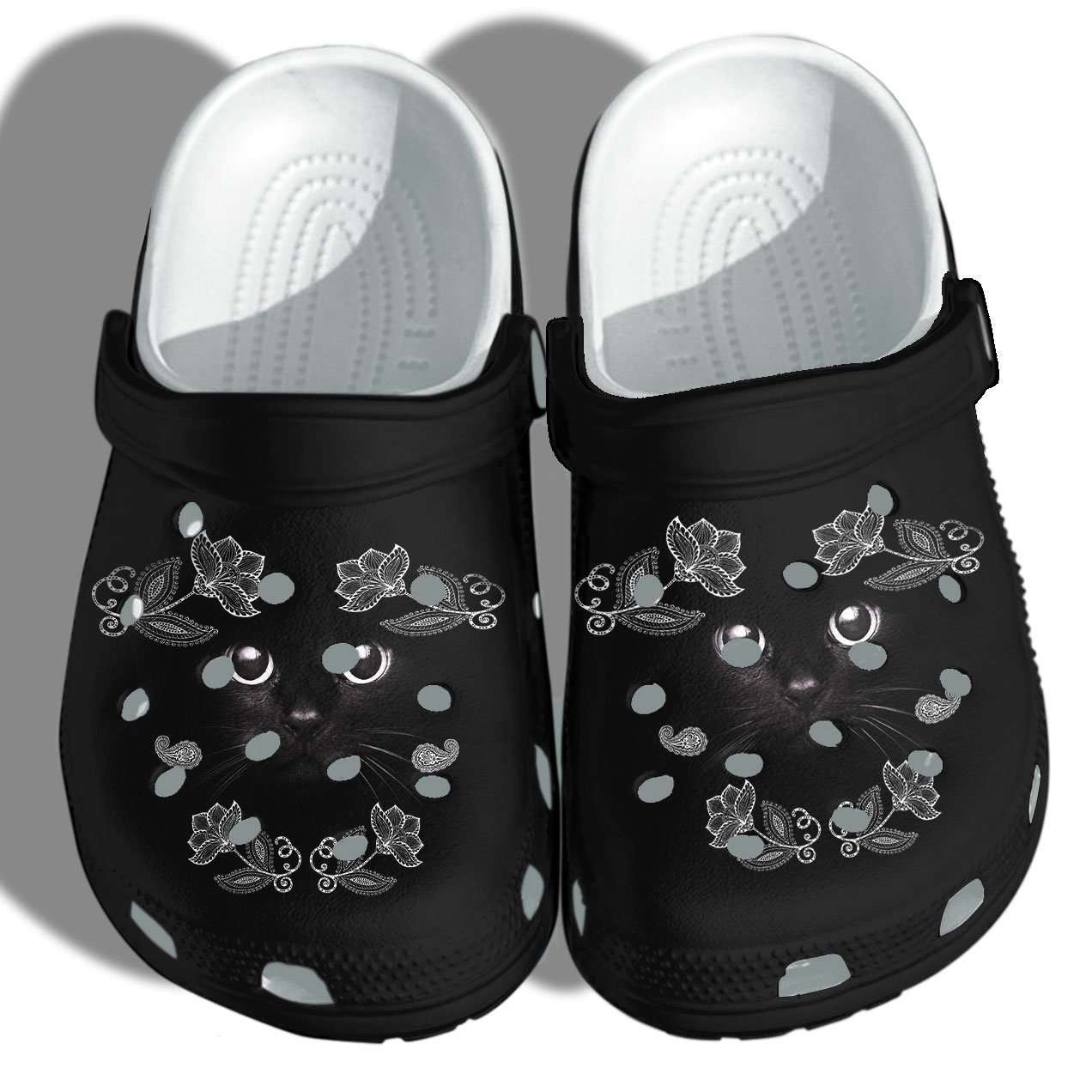 Cute Black Cat Face Crocband Clog Crocs Shoes