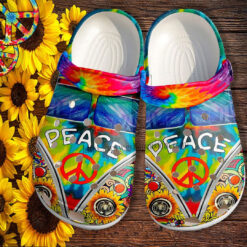 Hippie Peace Bus Sunflower Croc Crocs Shoes- Rainbow Sunflower Peace Symbol Crocs Shoes Croc Clogs Gift Birthday Girl