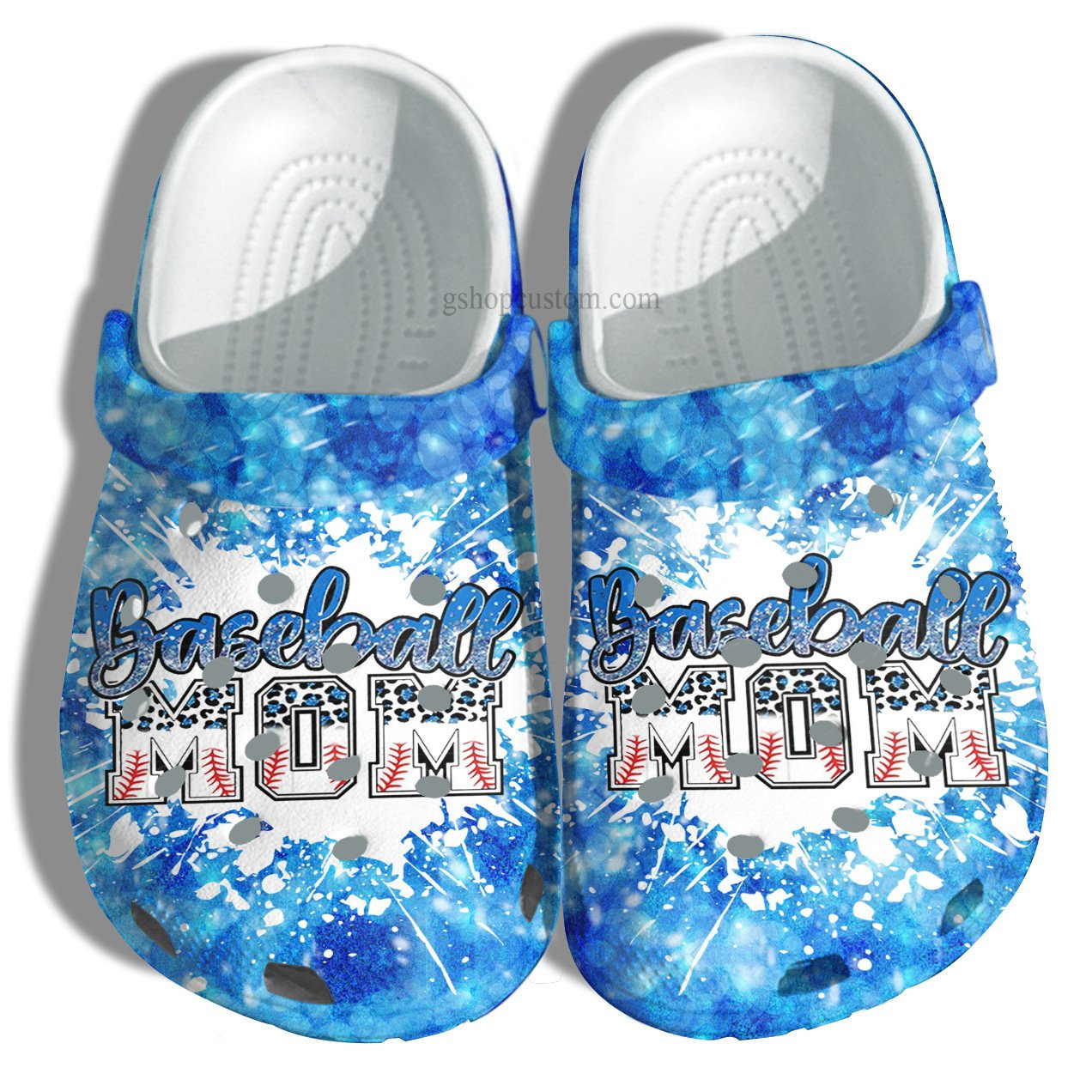 Baseball Mom Leopard Twinkle Blue Croc Crocs Clog Shoes Gift Wife- Baseball Line Leopard Crocs Clog Shoes Gift Mother Day