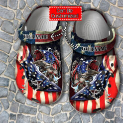 4Th Of July Bass Fishing Crocs Shoes For Men Father Day- Hook Bass Fishing Usa Flag Crocs Shoes Croc Clogs Customize