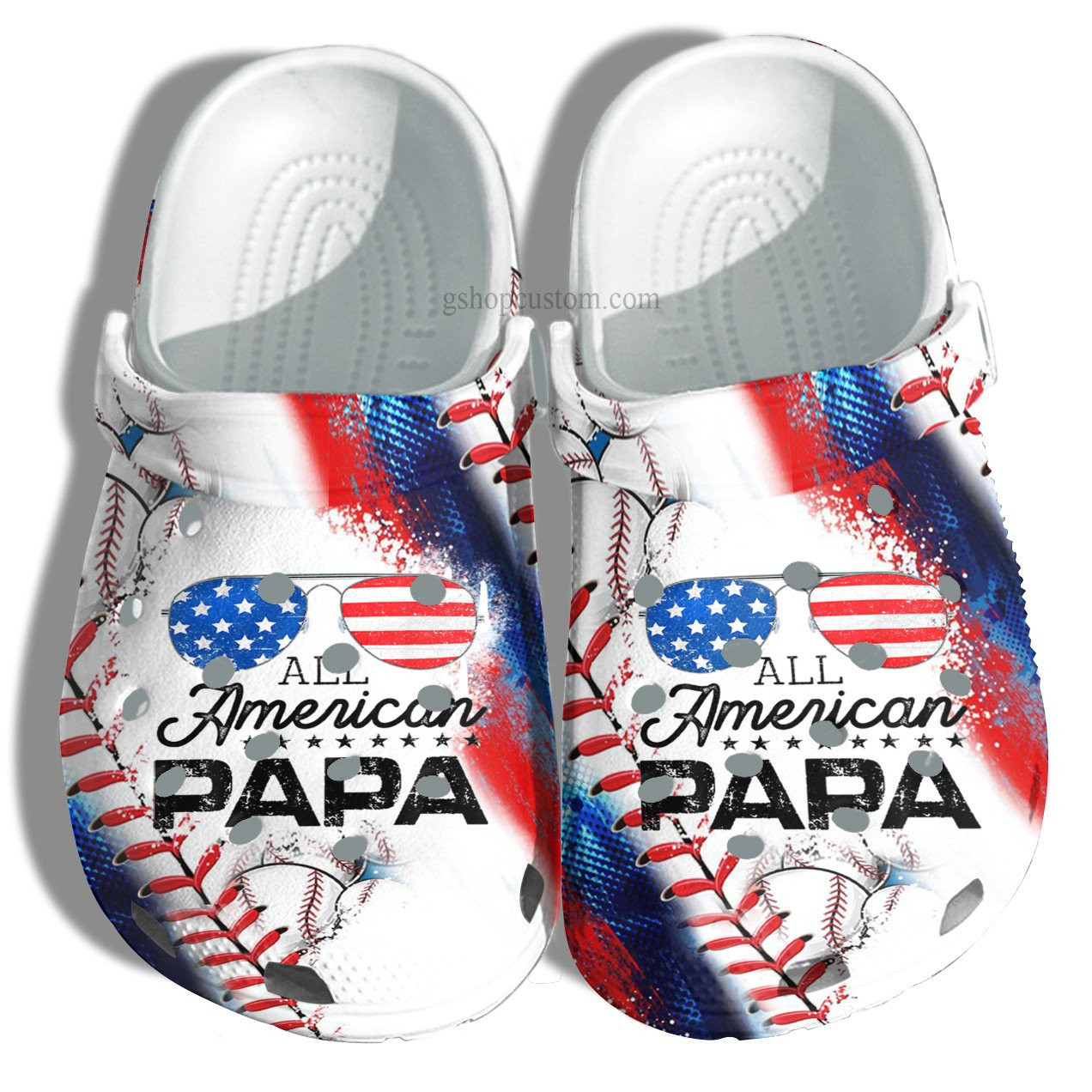 All America Papa Usa Flag Croc Crocs Clog Shoes Gift Grandpa Father Day- Baseball 4Th Of July Men Father Crocs Clog Shoes Customize