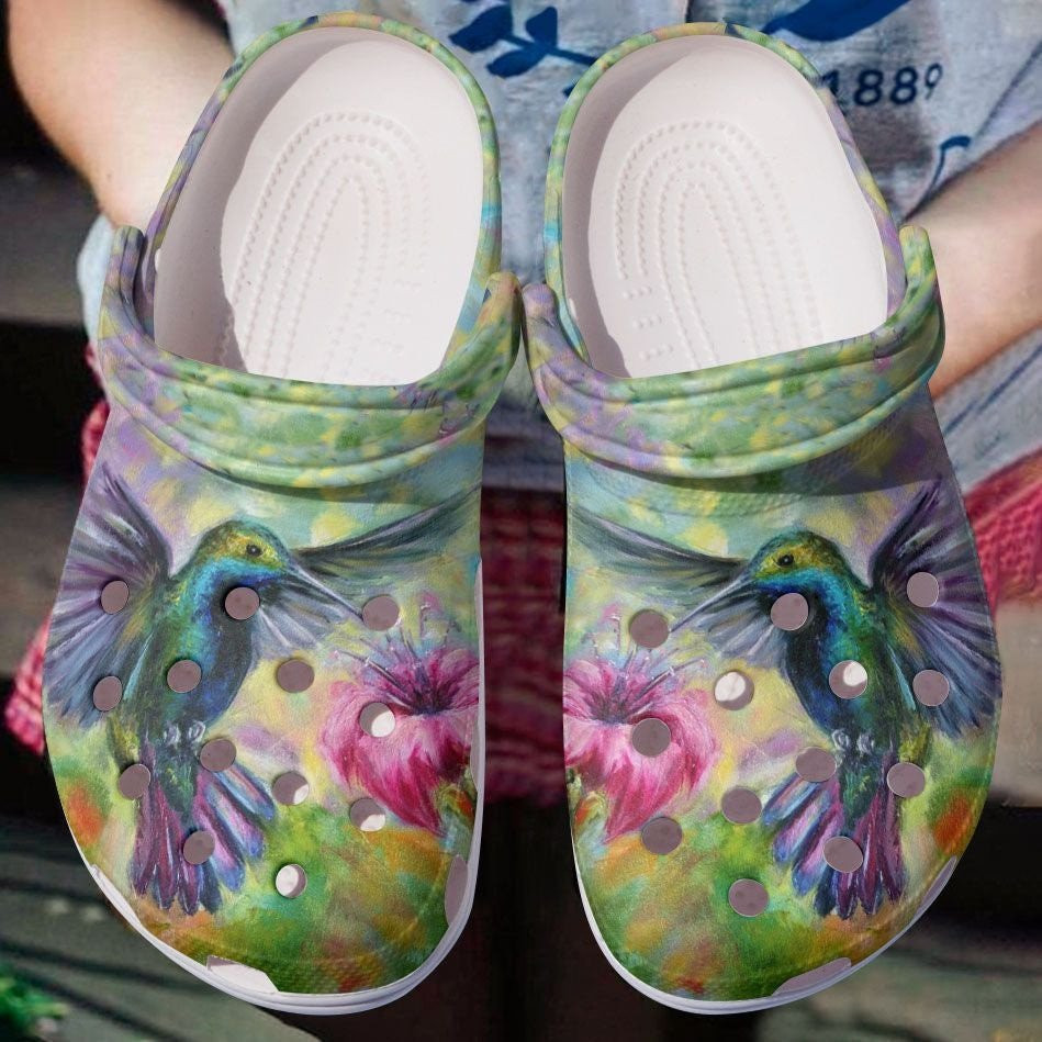 Fly High Hummingbird Crocs Shoes - Floral Bird clog Gift For Female