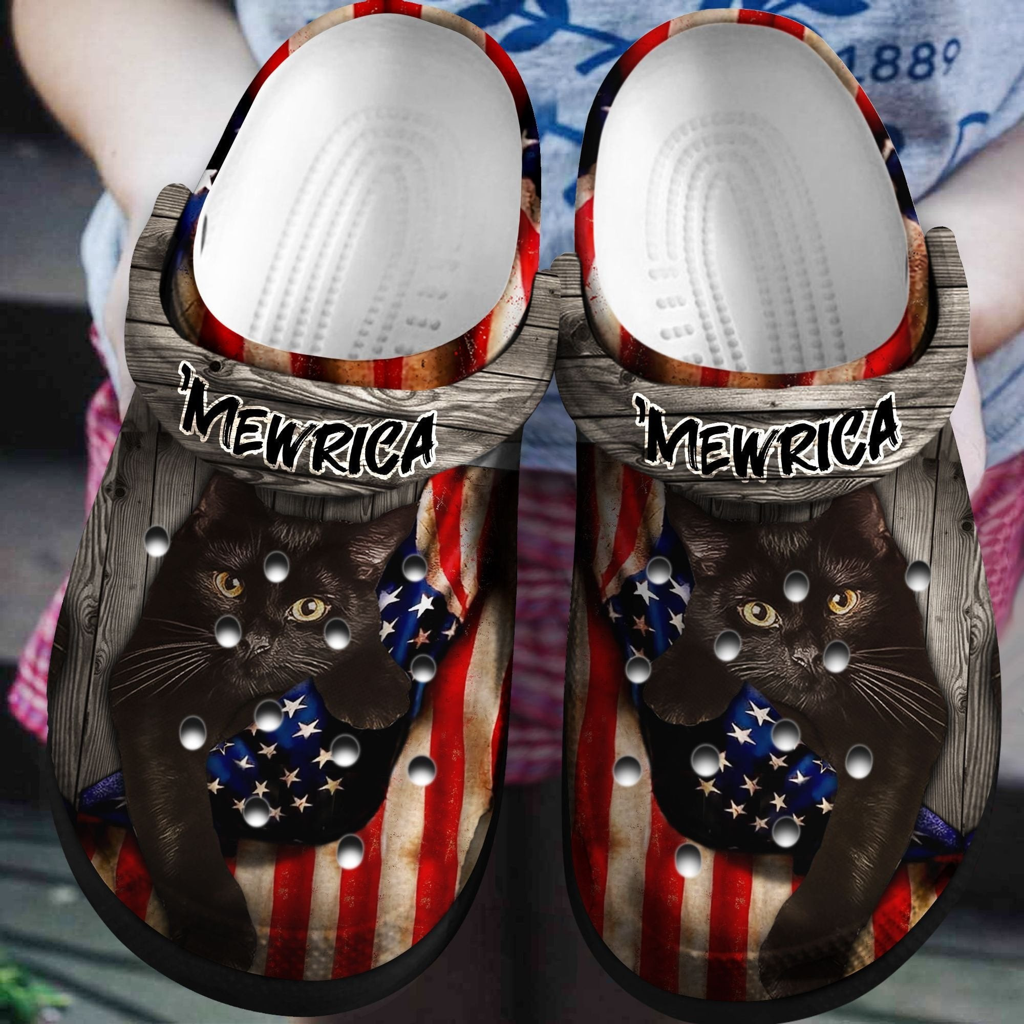 Black Cat Of The Us Crocs Shoes Clogs 4Th Of July - Mewrica Outdoor Crocs Shoes Clogs