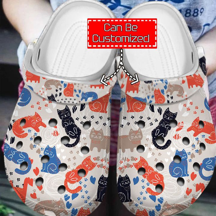 Cute Funny Seamless Pattern clog Crocs Shoes Cat