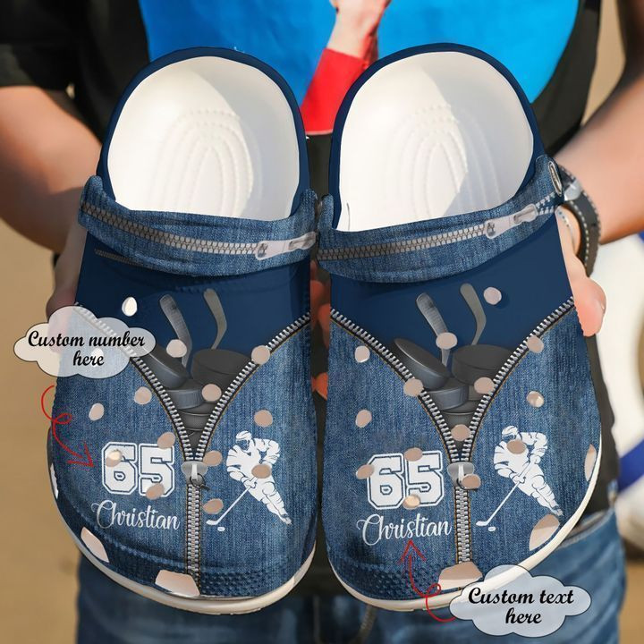 Hockey Personalized Zipper Classic Clogs Crocs Shoes