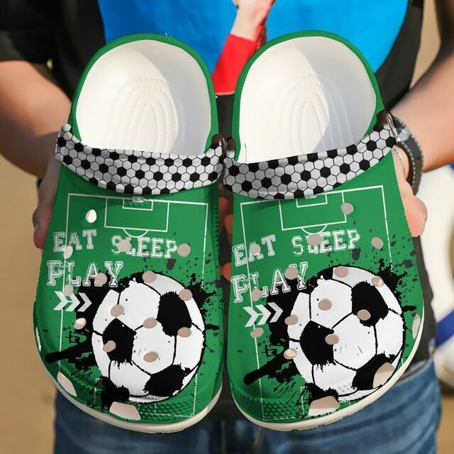 Eat Sleep Play Soccer Green Clogs Crocs Shoes